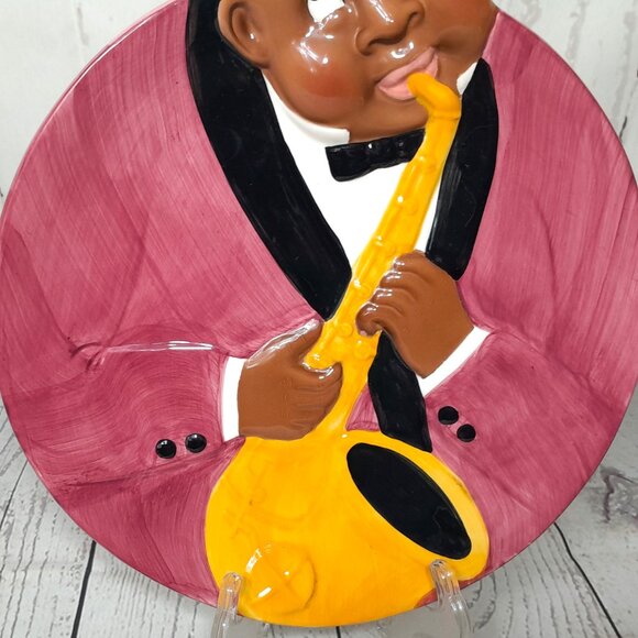Jazz Player Cookie Plate Platter Clay Art San Francisco 1985 Hand Painted - Picture 4 of 9